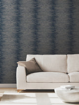 Ronald Redding VR1503 Operetta Navy Metallic Columns Wallpaper