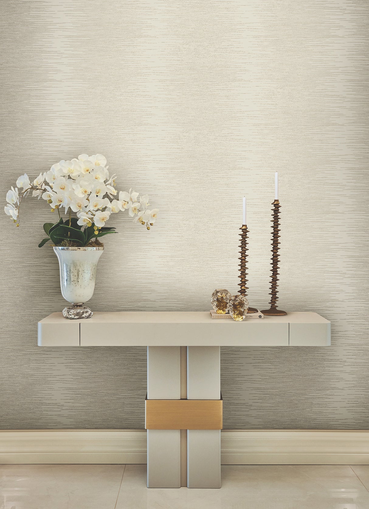 Ronald Redding VR1504 Operetta Ivory Metallic Columns Wallpaper
