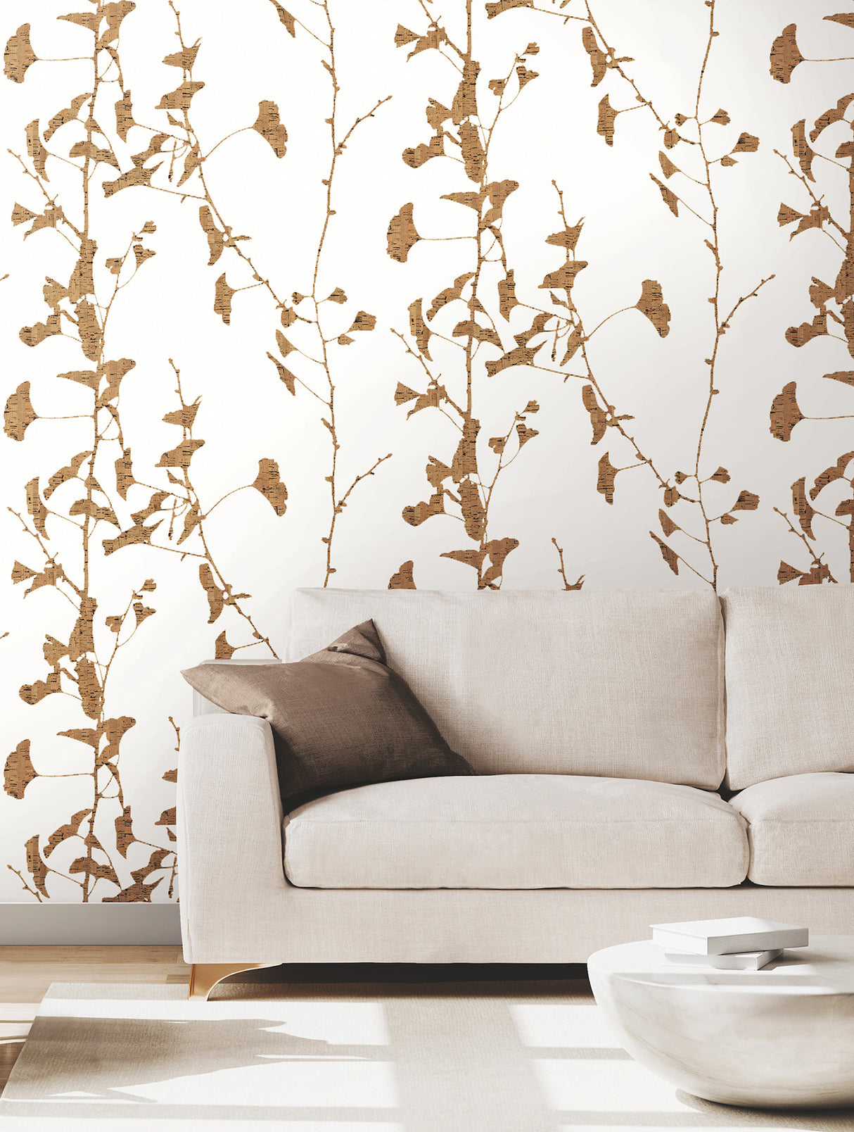 Ronald Redding VR1509 Ginkgo Silhouette Light Brown Cork Wallpaper