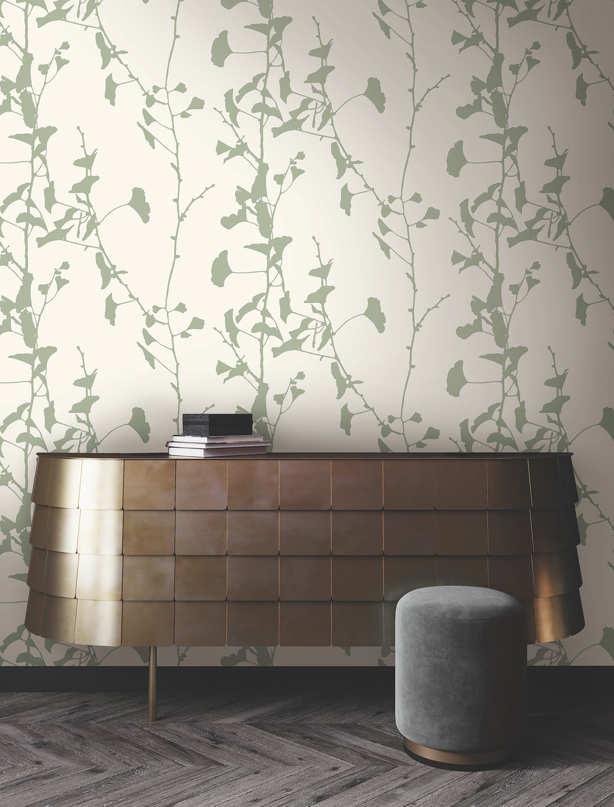 Ronald Redding VR1510 Ginkgo Silhouette Sage Cork Wallpaper