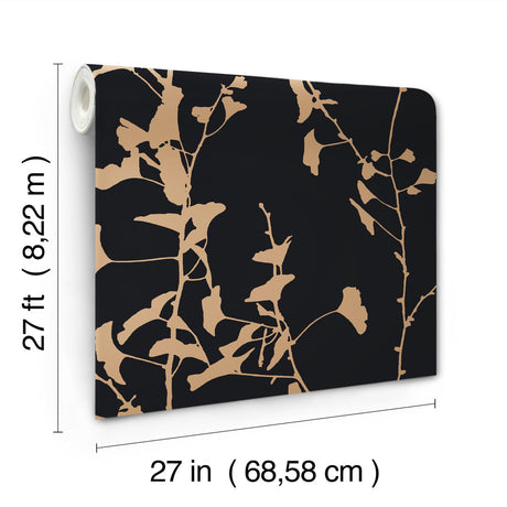 Ronald Redding VR1512 Ginkgo Silhouette Black & Gold Cork Wallpaper