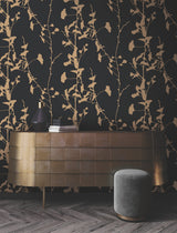 Ronald Redding VR1512 Ginkgo Silhouette Black & Gold Cork Wallpaper