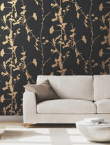 Ronald Redding VR1512 Ginkgo Silhouette Black & Gold Cork Wallpaper