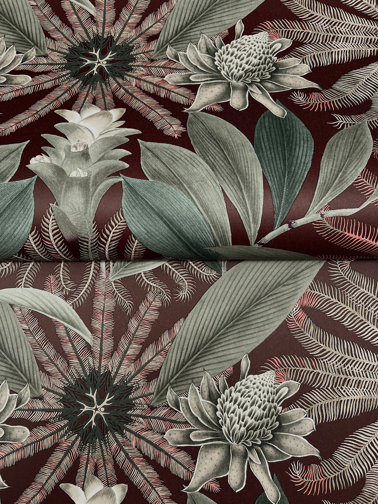 Ronald Redding VR1528 Enchanted Garden Maroon Tropical Wallpaper