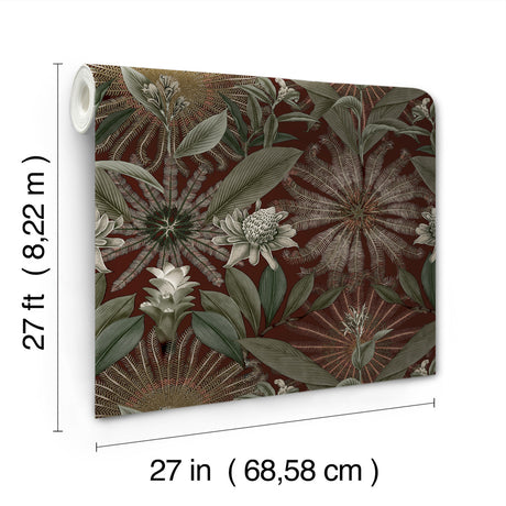 Ronald Redding VR1528 Enchanted Garden Maroon Tropical Wallpaper