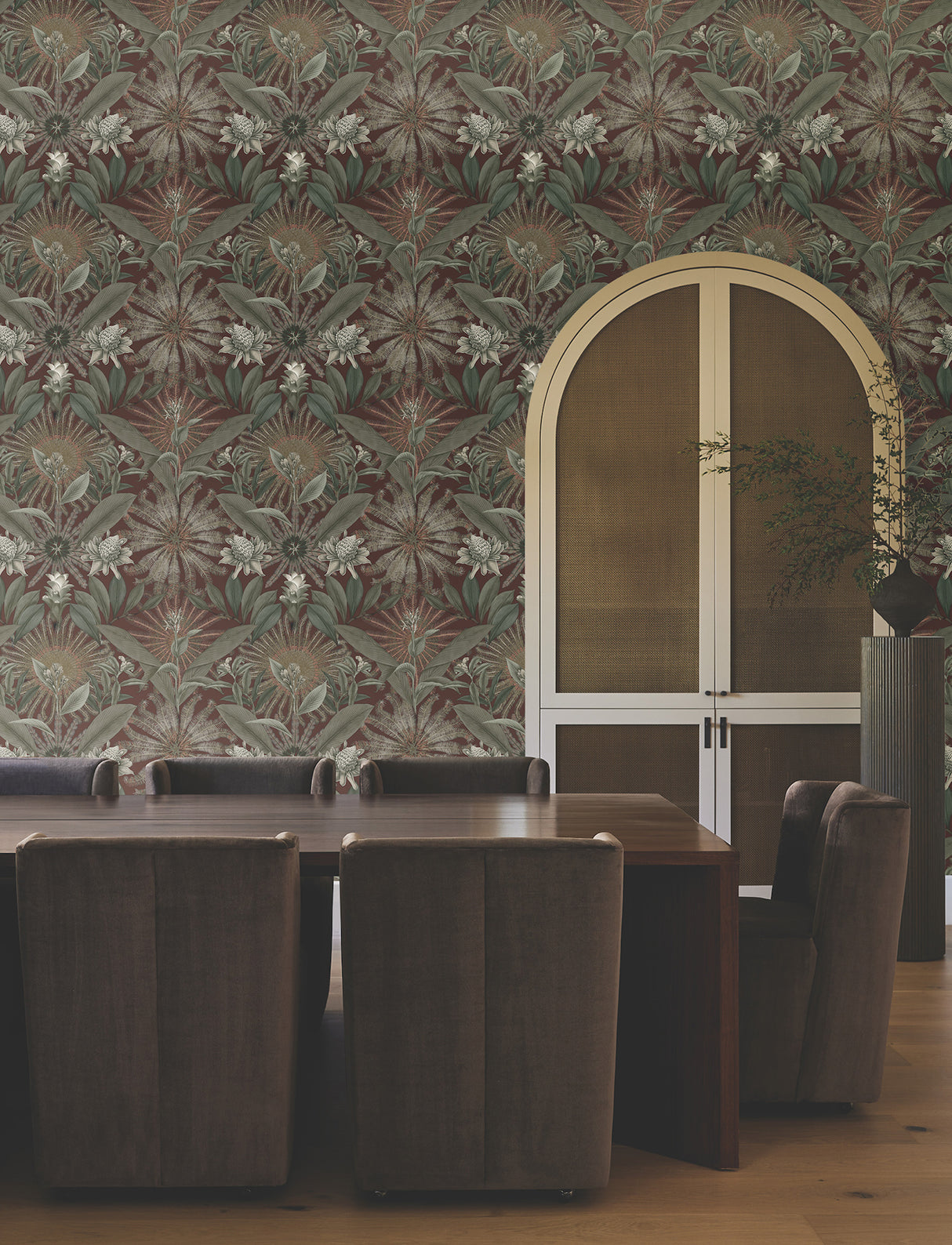 Ronald Redding VR1528 Enchanted Garden Maroon Tropical Wallpaper