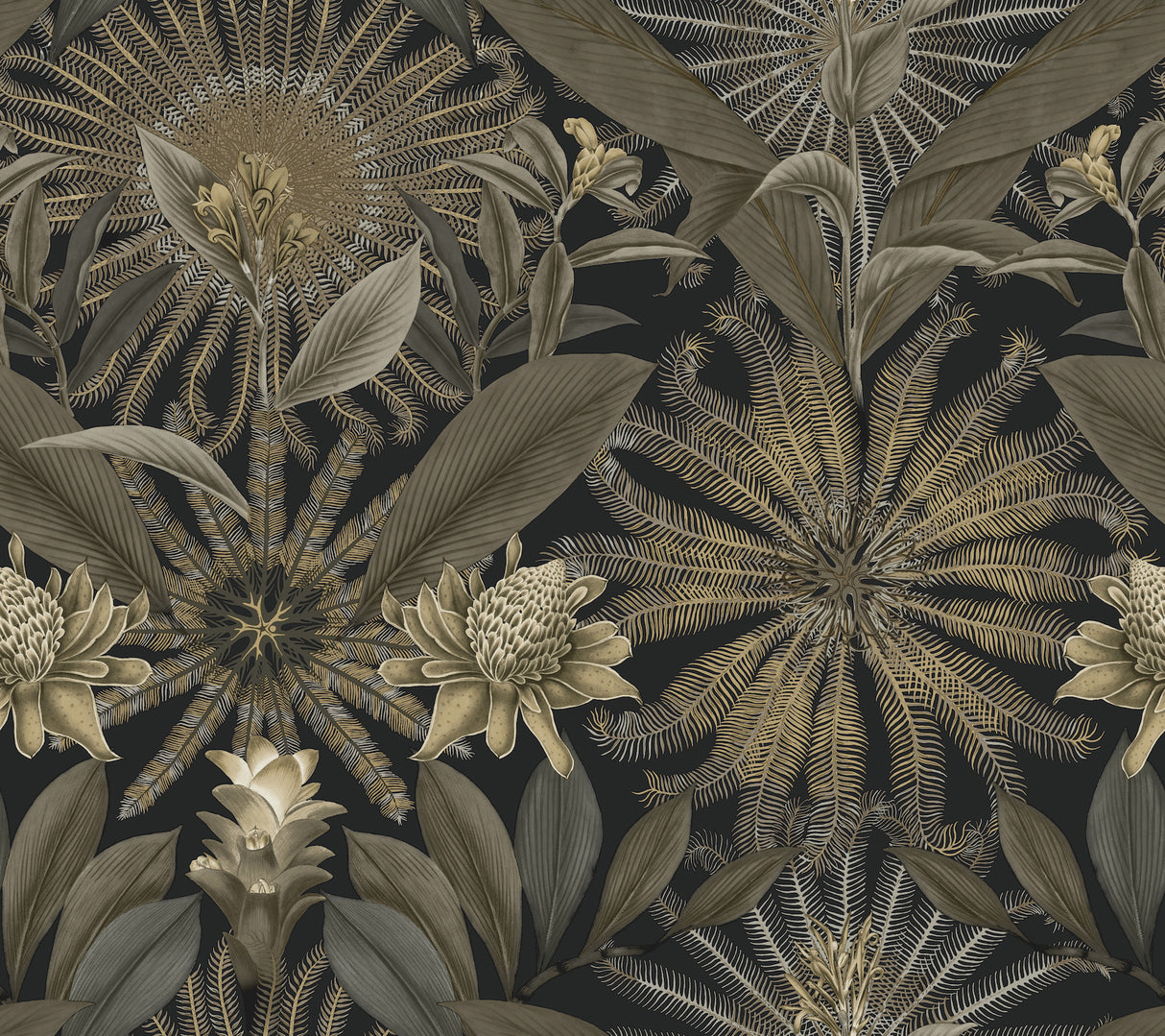 Ronald Redding VR1531 Enchanted Garden Black Tropical Wallpaper