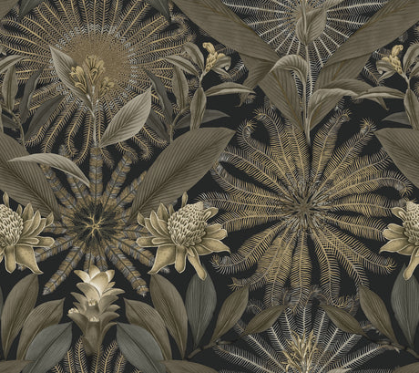 Ronald Redding VR1531 Enchanted Garden Black Tropical Wallpaper