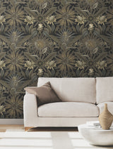 Ronald Redding VR1531 Enchanted Garden Black Tropical Wallpa