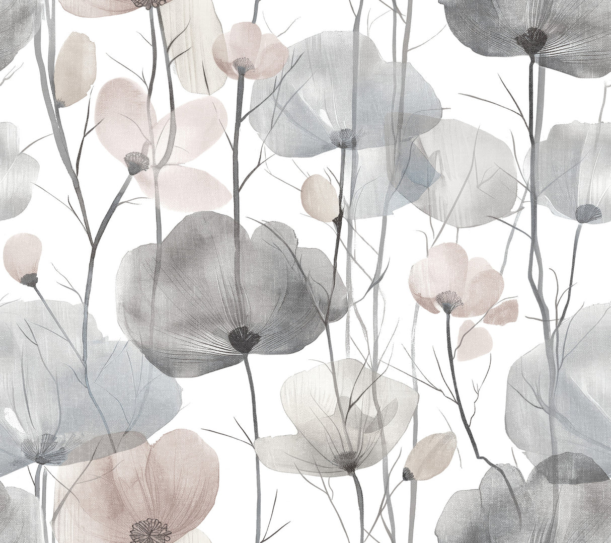 Ronald Redding VR1534 Cotswolds Poppies Grey Floral Wallpaper