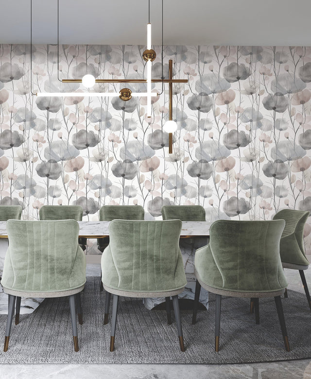 Ronald Redding VR1534 Cotswolds Poppies Grey Floral Wallpape