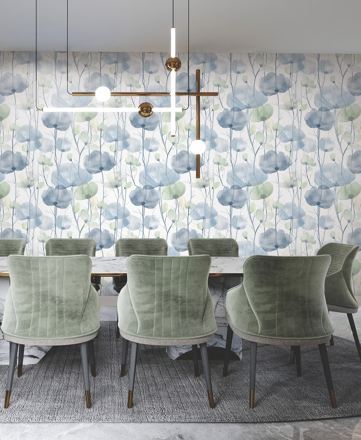 Ronald Redding VR1535 Cotswolds Poppies Blue Floral Wallpaper