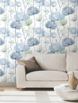 Ronald Redding VR1535 Cotswolds Poppies Blue Floral Wallpaper