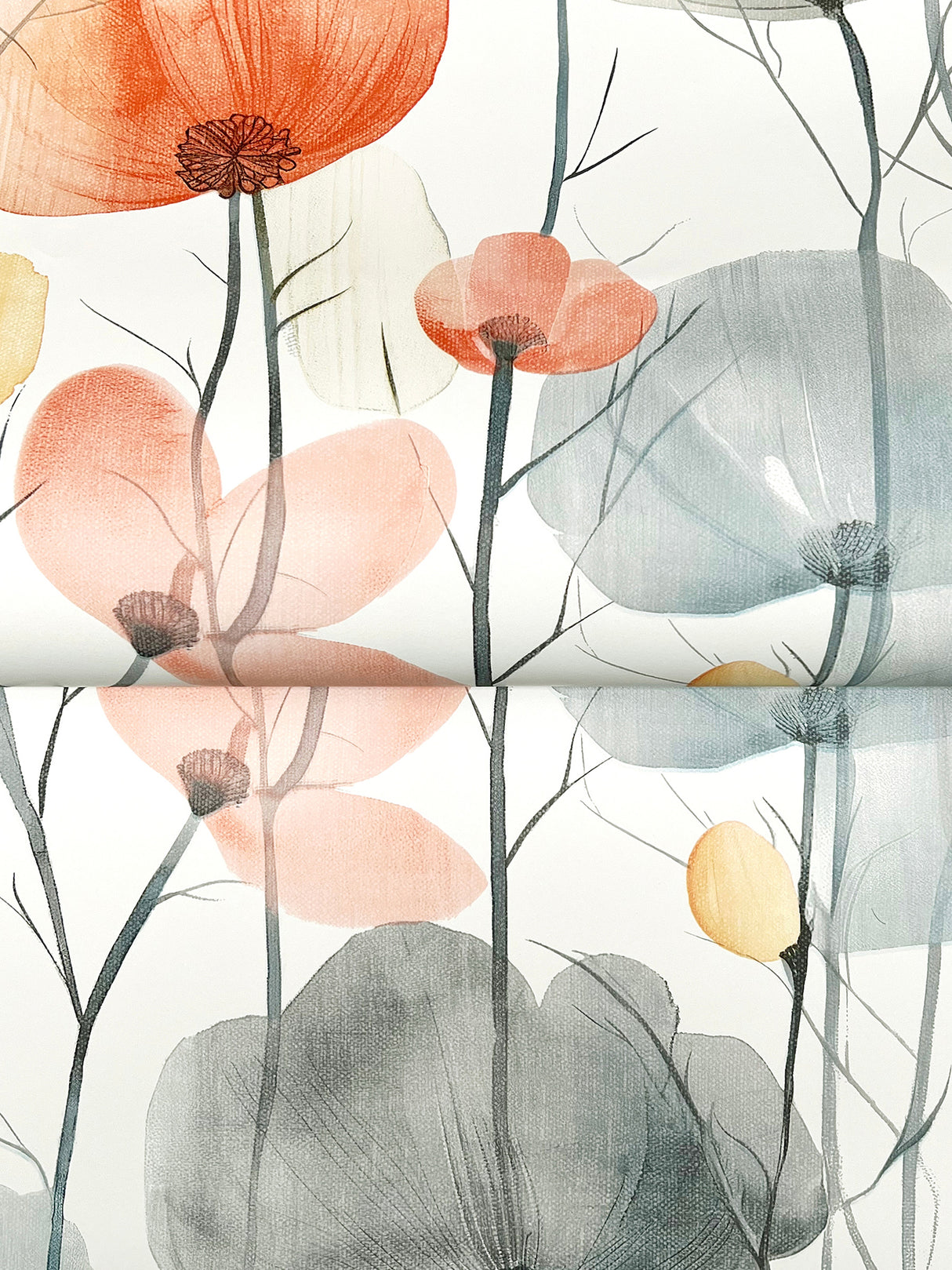 Ronald Redding VR1537 Cotswolds Poppies Coral Floral Wallpaper