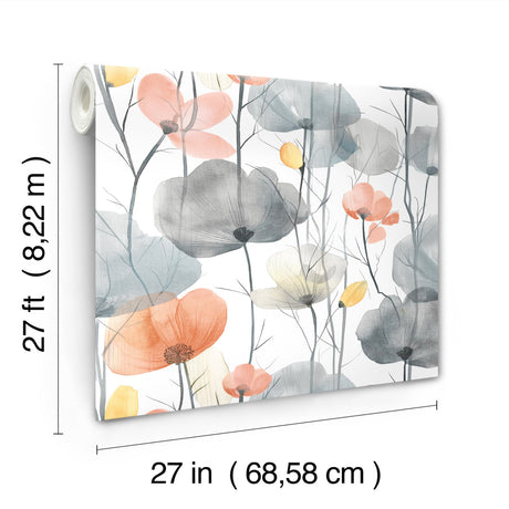 Ronald Redding VR1537 Cotswolds Poppies Coral Floral Wallpaper