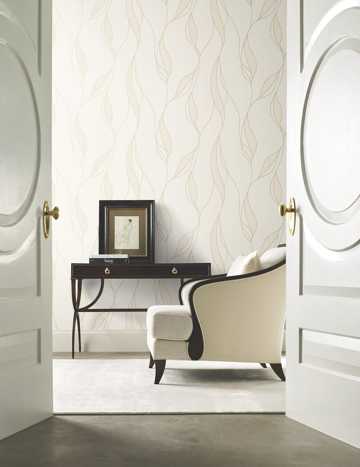 Ronald Redding VR1546 Society Hill White Abstract Leaf Wallpaper