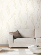 Ronald Redding VR1546 Society Hill White Abstract Leaf Wallpaper