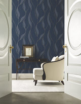 Ronald Redding VR1548 Society Hill Navy Abstract Leaf Wallpaper