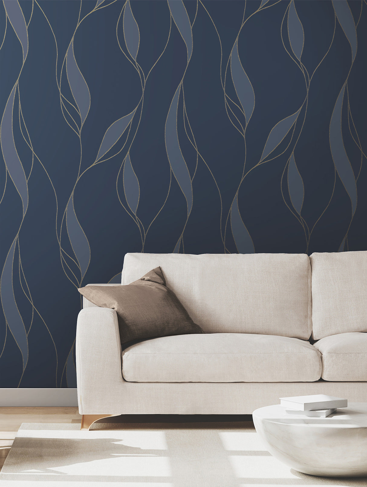 Ronald Redding VR1548 Society Hill Navy Abstract Leaf Wallpaper