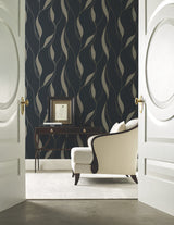 Ronald Redding VR1549 Society Hill Black Abstract Leaf Wallpaper