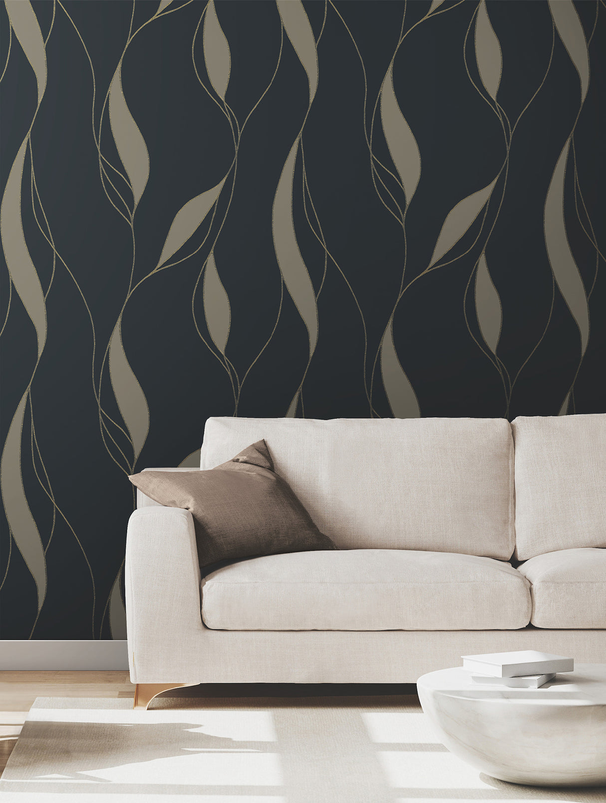 Ronald Redding VR1549 Society Hill Black Abstract Leaf Wallpaper