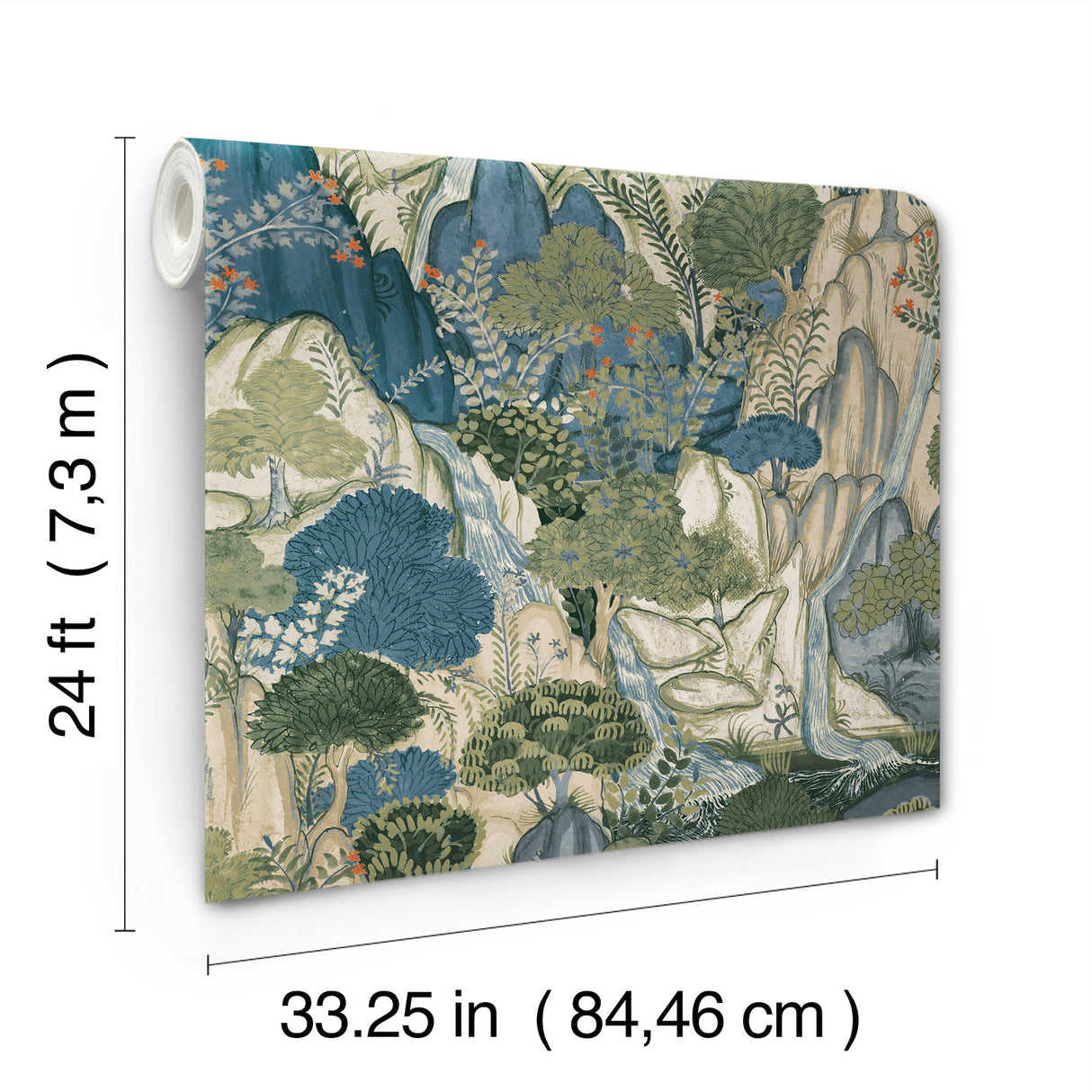 Ronald Redding VR1554 Falling Waters Sapphire Scenic Wallpaper