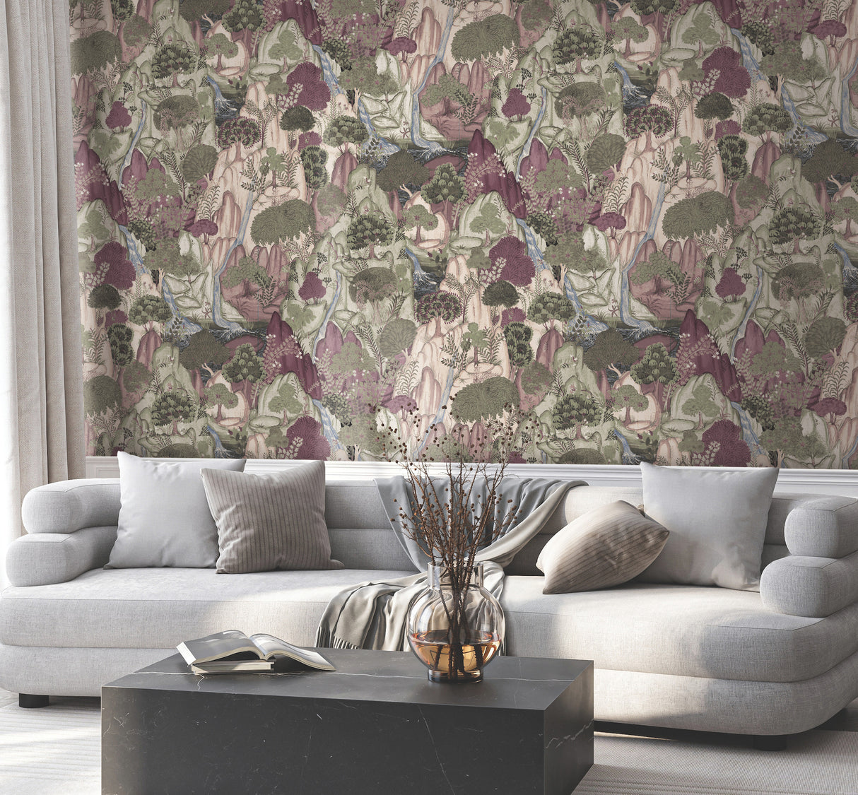 Ronald Redding VR1556 Falling Waters Plum Scenic Wallpaper