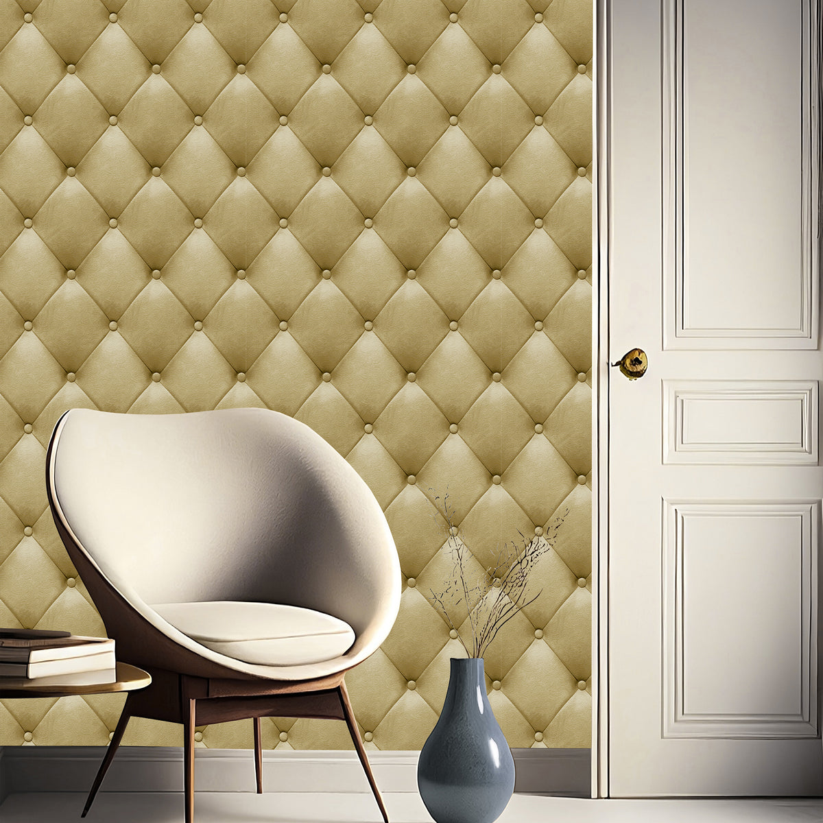 Veer Decor Faux Plush Quilted Diamond Upholstery Gold Wallpa