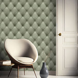 Veer Decor Faux Plush Quilted Diamond Upholstery Green Wallp