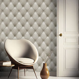 Veer Decor Faux Plush Quilted Diamond Upholstery Beige Wallp