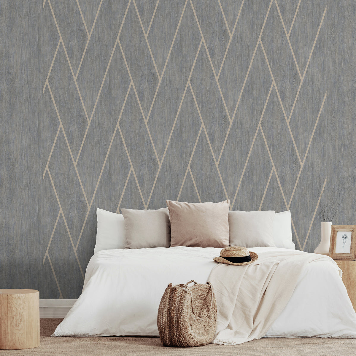 Veer Decor Wood Texture Chevron Blue Grey Wallpaper VRBR09-7