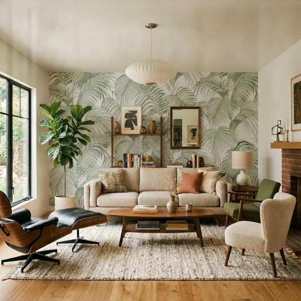 Veer Decor Sculpted Tropical Leaf Green Wallpaper VRMB007-10