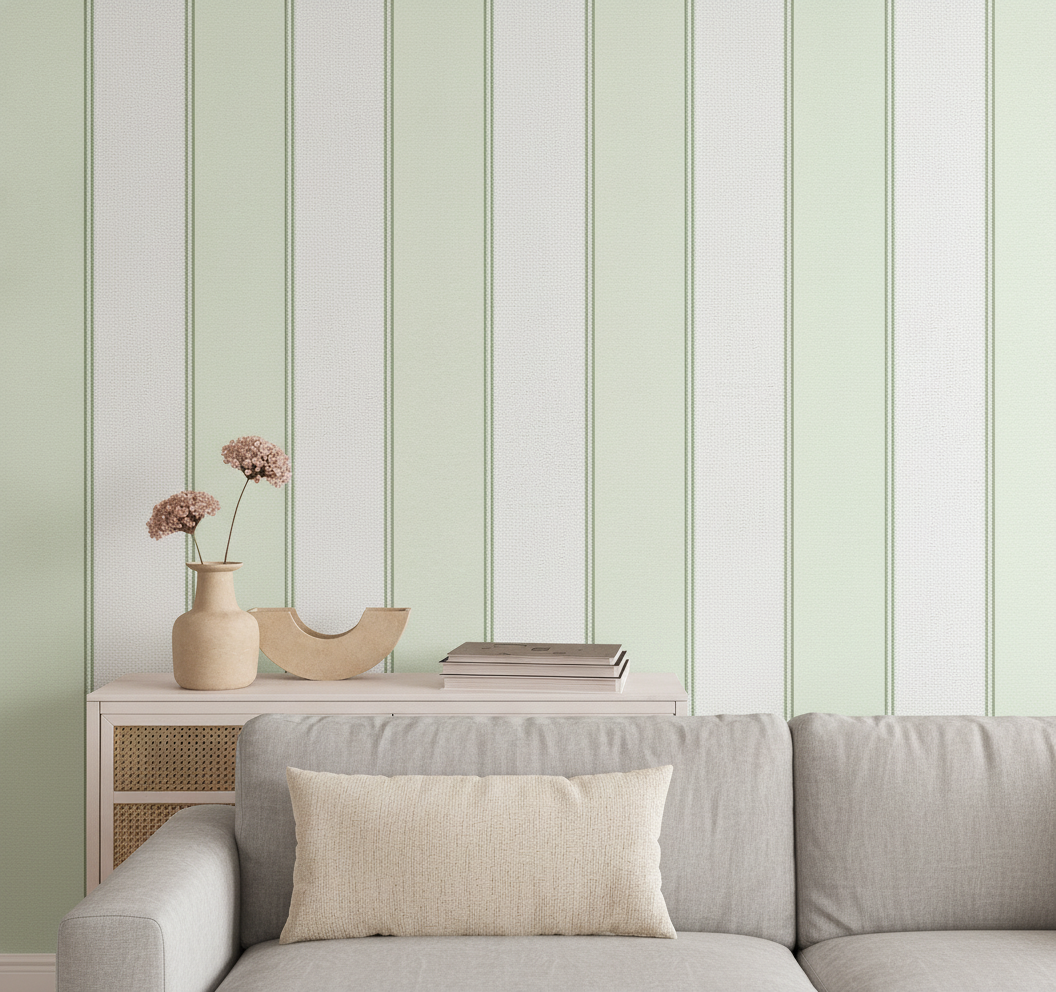 Veer Decor Sculpted Panel Stripe Green Wallpaper VRMB007-106