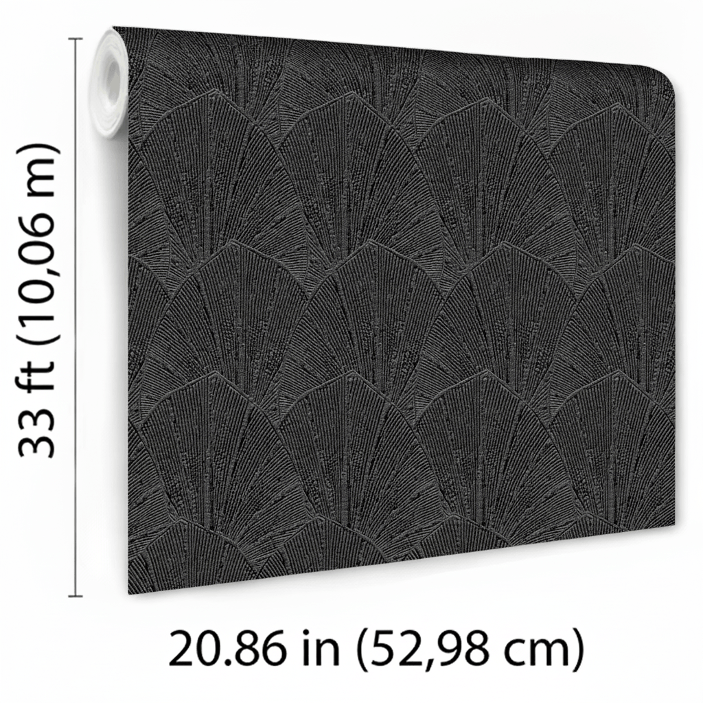 Veer Decor Sculpted Fan Leaf Black Wallpaper VRMB315-1060