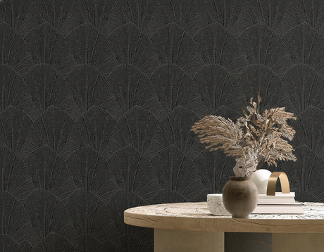 Veer Decor Sculpted Fan Leaf Black Wallpaper VRMB315-1060