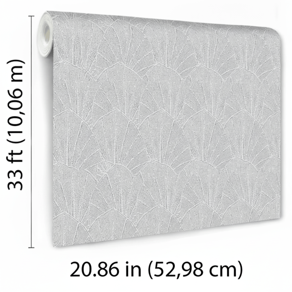 Veer Decor Sculpted Fan Leaf Silver Wallpaper VRMB329-1060
