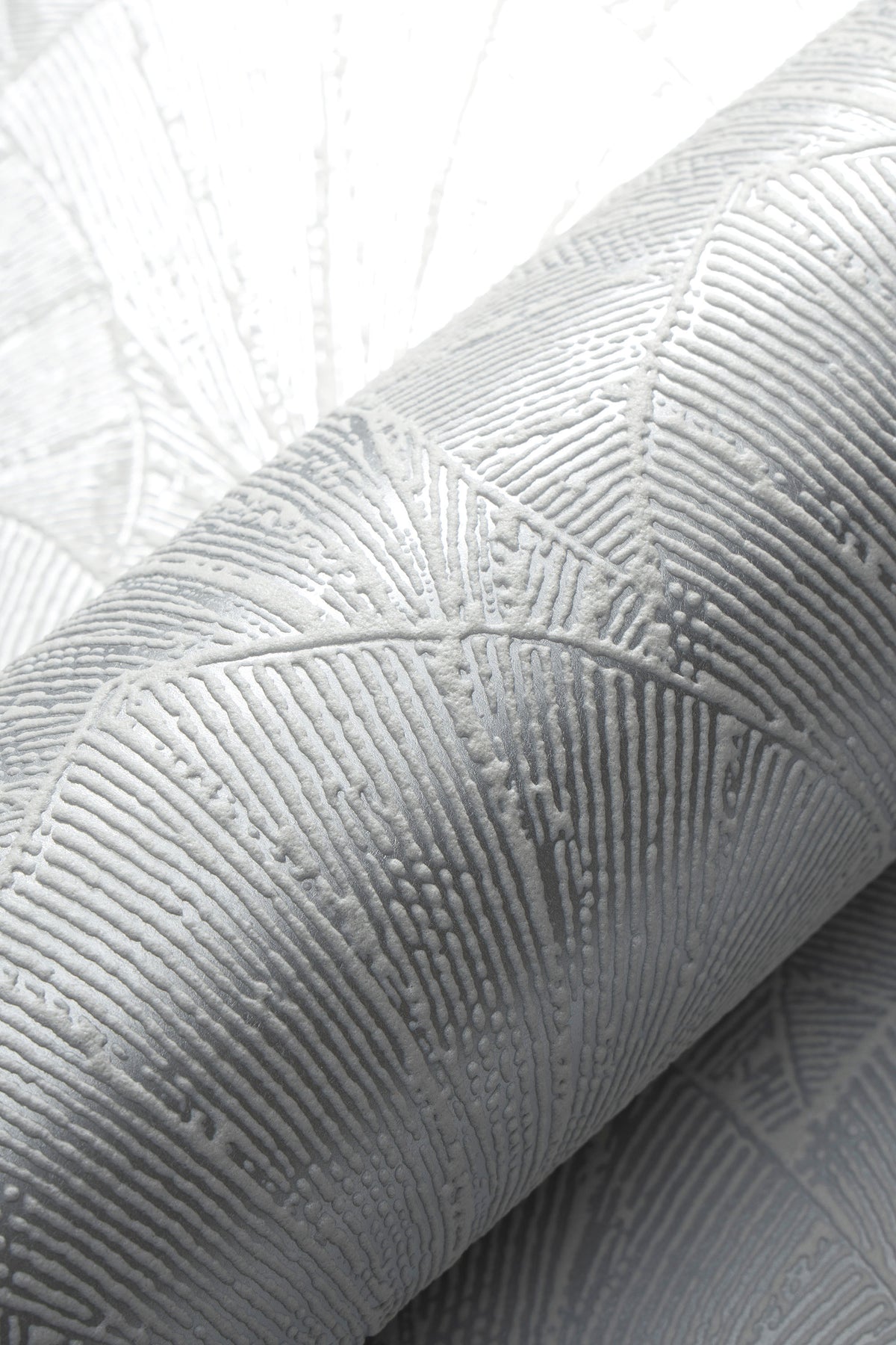 Veer Decor Sculpted Fan Leaf Silver Wallpaper VRMB329-1060
