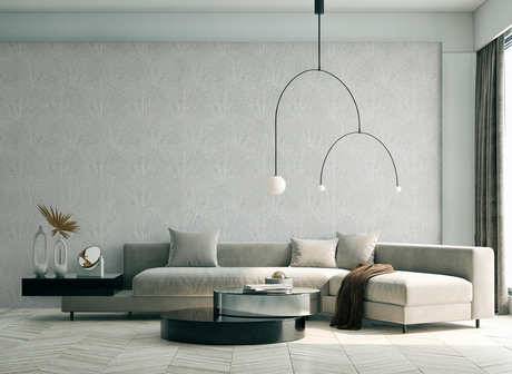 Veer Decor Sculpted Fan Leaf Silver Wallpaper VRMB329-1060