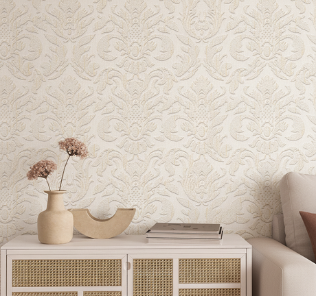 Veer Decor Sculpted Damask Beige Wallpaper VRMB402-1060