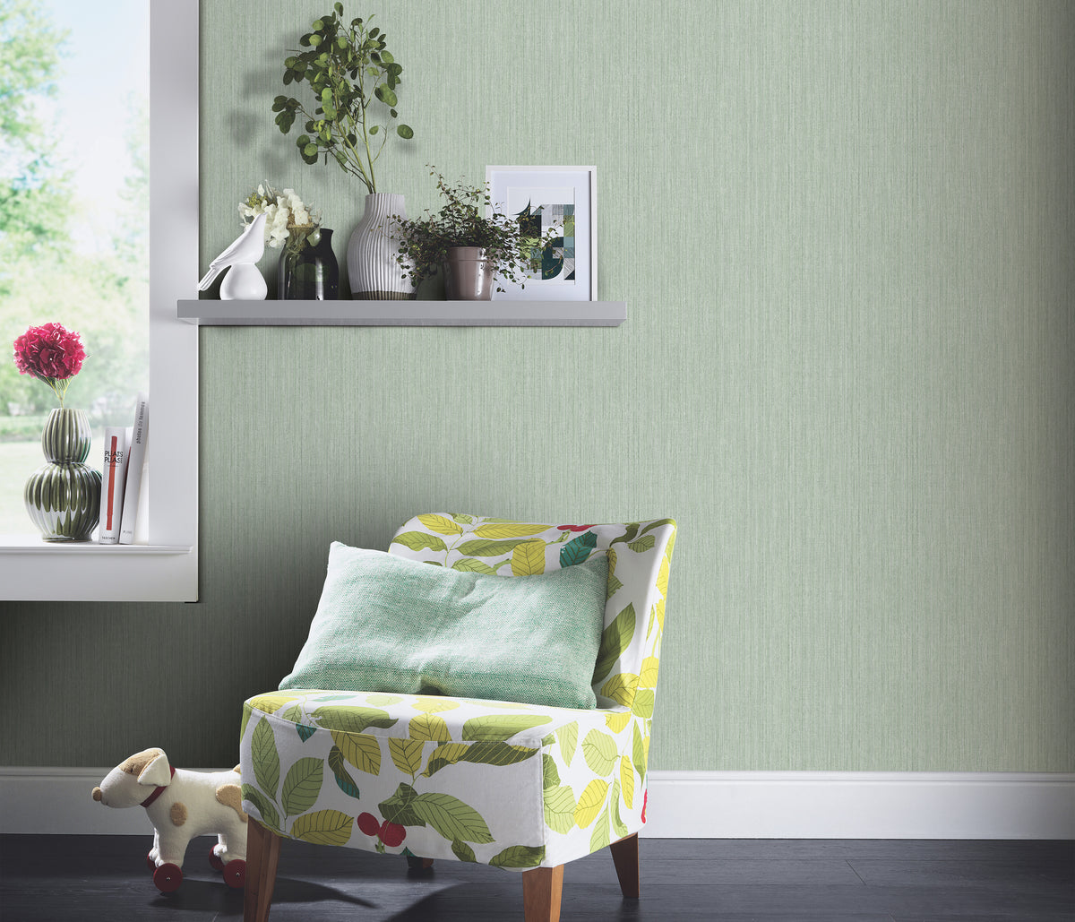 Veer Decor Fine Vertical Linen Texture Green Wallpaper VRPH0