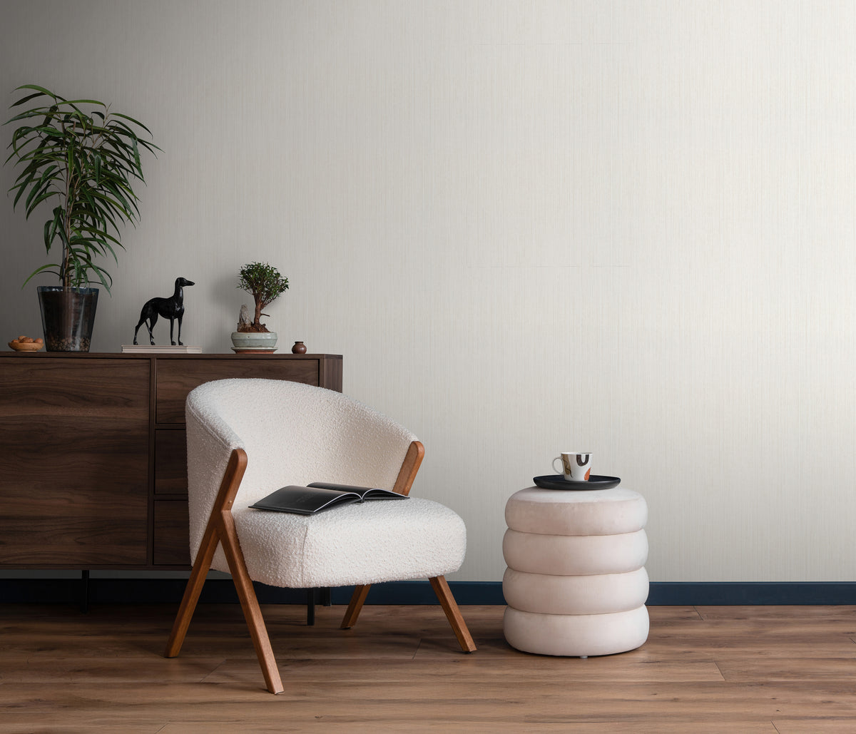 Veer Decor Fine Vertical Linen Texture Cream Wallpaper VRPH0
