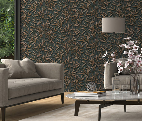 Veer Decor Sylvan Bamboo Fronds Anthracite Wallpaper VRPH747