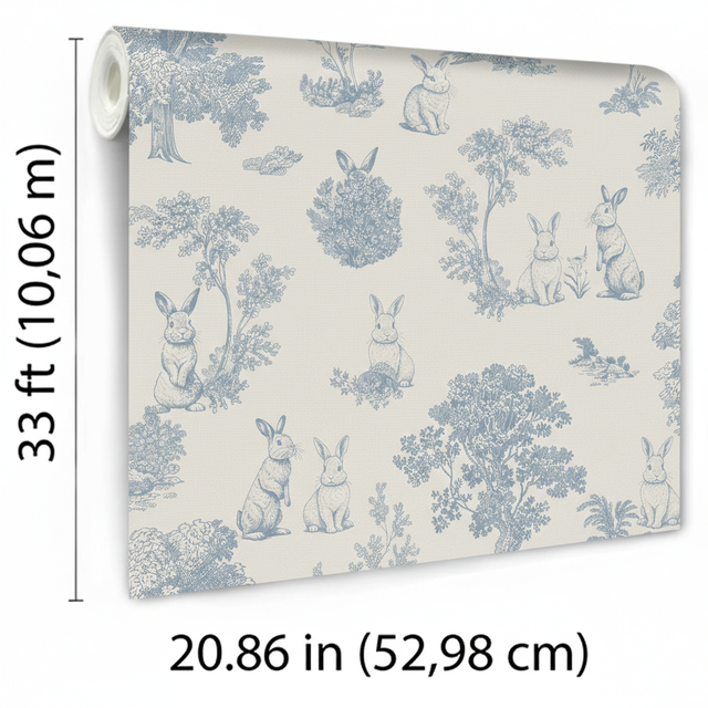 Veer Decor Cottontails Bunny Toile Blue Wallpaper VRSD01-71