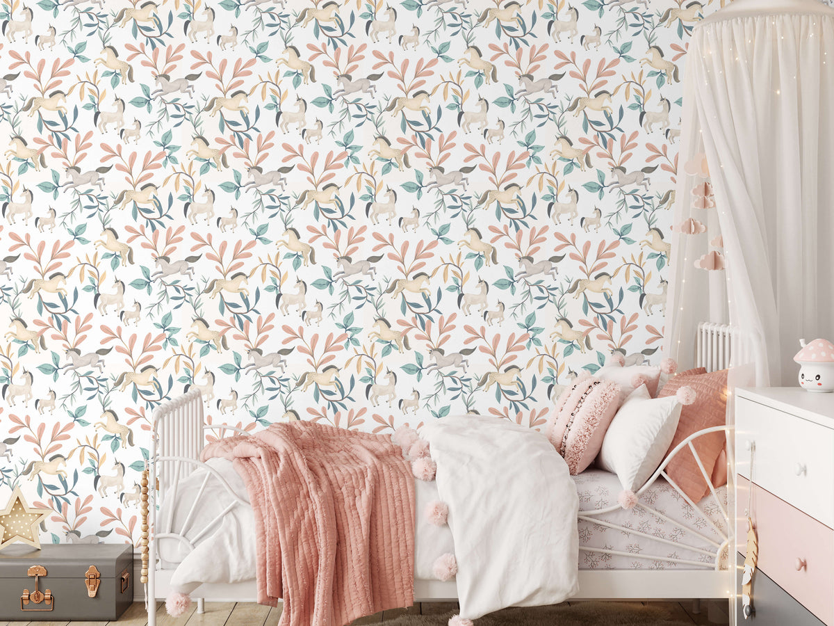 Veer Decor Enchanted Unicorns Green Wallpaper VRSD04-96