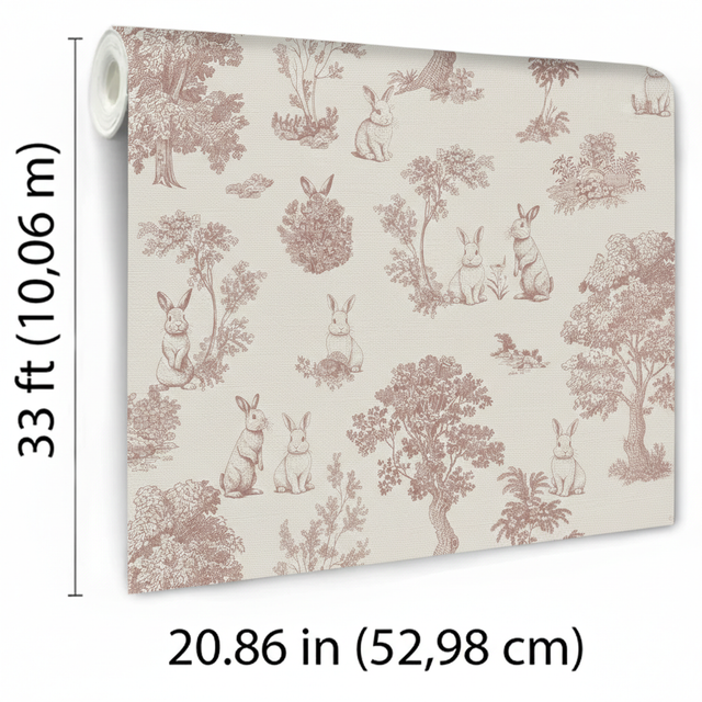 Veer Decor Cottontails Bunny Toile Red Wallpaper VRSD10-71