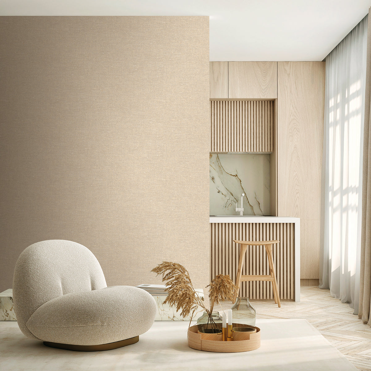 Veer Decor Faux Hemp Texture Beige Wallpaper VRTN01-290