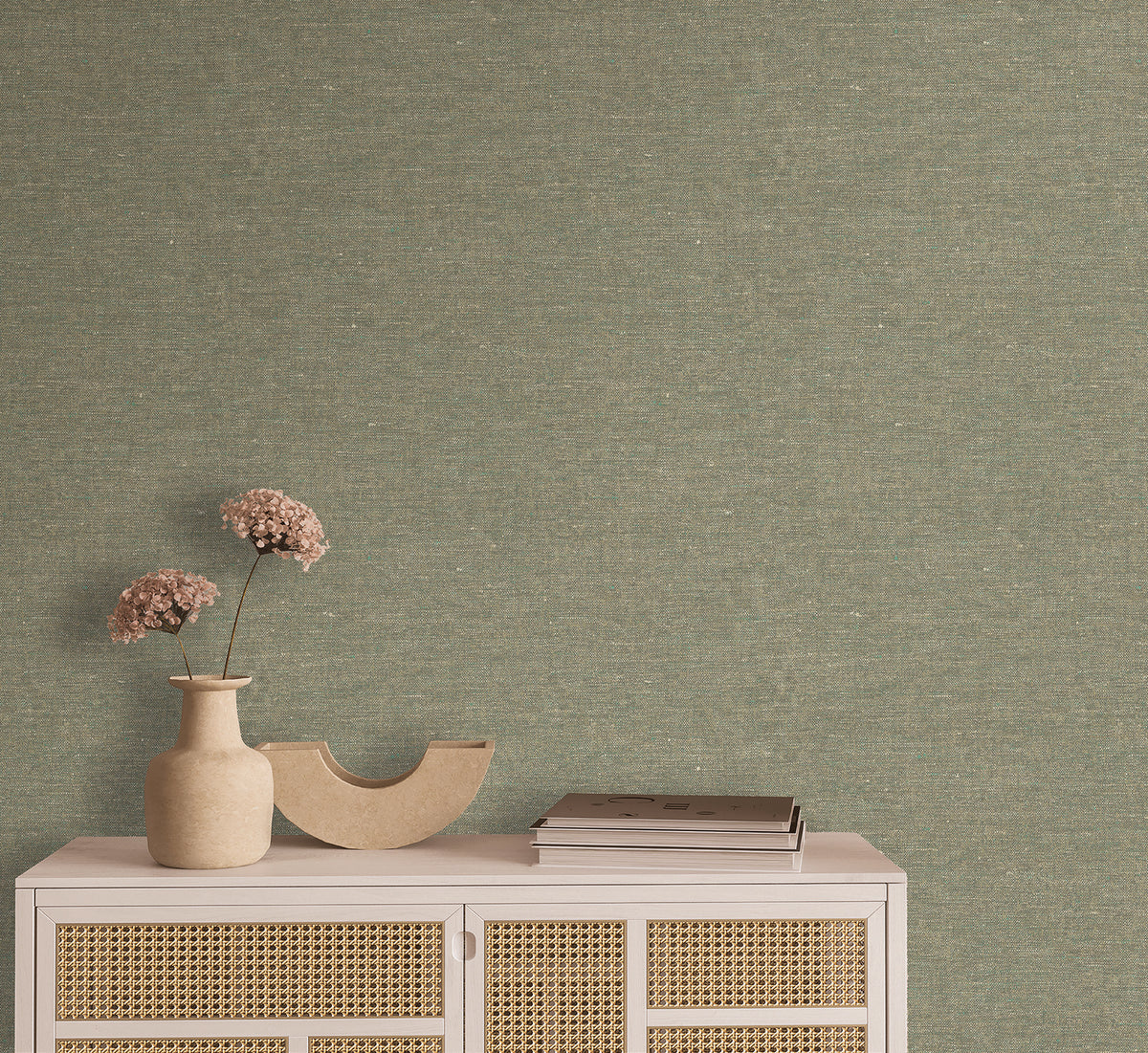 Veer Decor Faux Hemp Texture Oil Green Wallpaper VRTN10-290