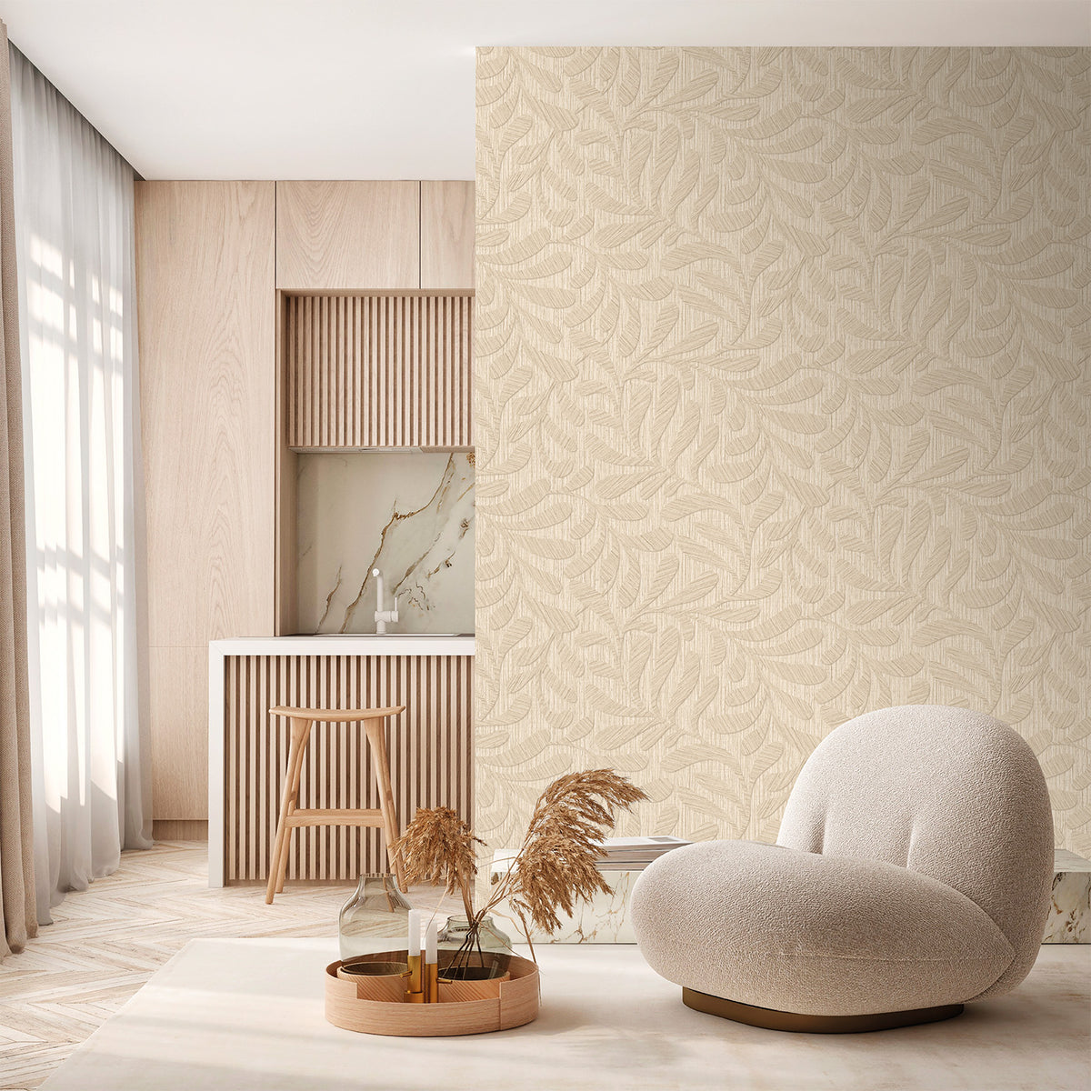 Veer Decor Carved Foliage Natural Wallpaper VRTN50-290