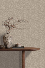 Veer Decor Carved Foliage Warm Grey Wallpaper VRTN51-290