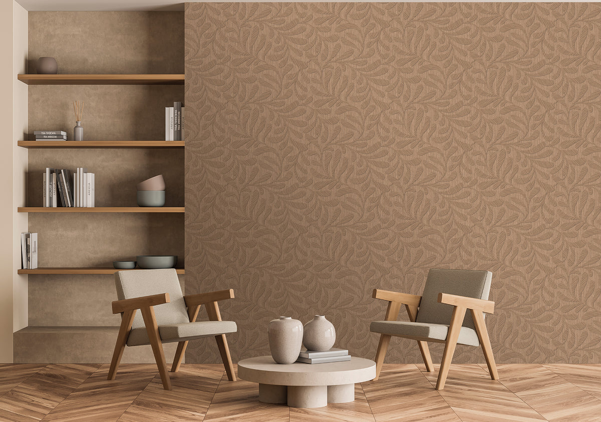 Veer Decor Carved Foliage Chestnut Wallpaper VRTN53-290